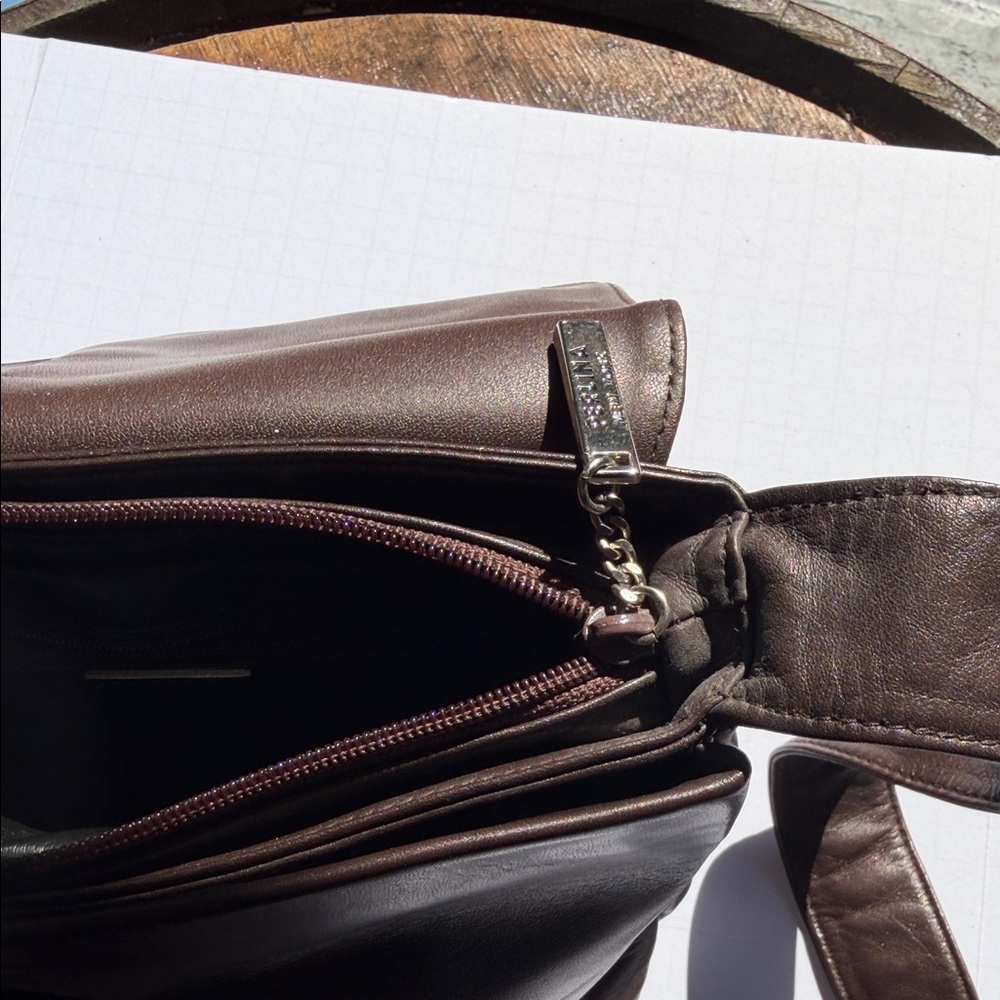 Perlina Leather Crossbody Bag with Front Logo Plaque - Dark Brown - Picture 5 of 9